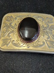 Vintage Western Belt Buckle Gold & Silver Tone Black Stone Mixed Metal