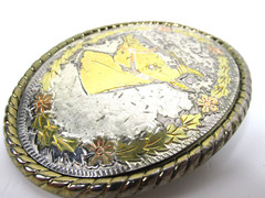 VTG Horse Head Colorful Flower Belt Buckle Made in USA Cowboy Western Rancher