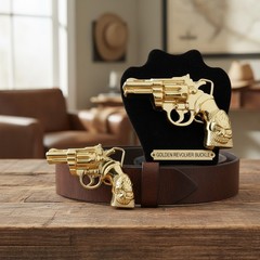 New Men Women Buckle Gold Metal Western Cowboy Pistol Revolver Gun Weapon Skull