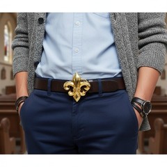 New Men Women Gold Metal Belt Buckle French Fleur De Lis Lily Flower Collection