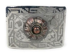 Charro Flowered Western Belt Buckle – (Hebilla Charra Floreada Con Boton De Rosa