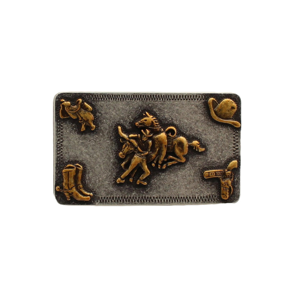 M&F Nocona Steer Wrestling Rectangle Belt Buckle 37598