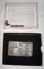 Cody James USA Flag Belt Buckle 2&Prime; x 3.5&Prime; Silver Color NEW