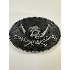 Pirate Skull & Crossed Swords Belt Buckle Antique Silver Biker Goth Punk