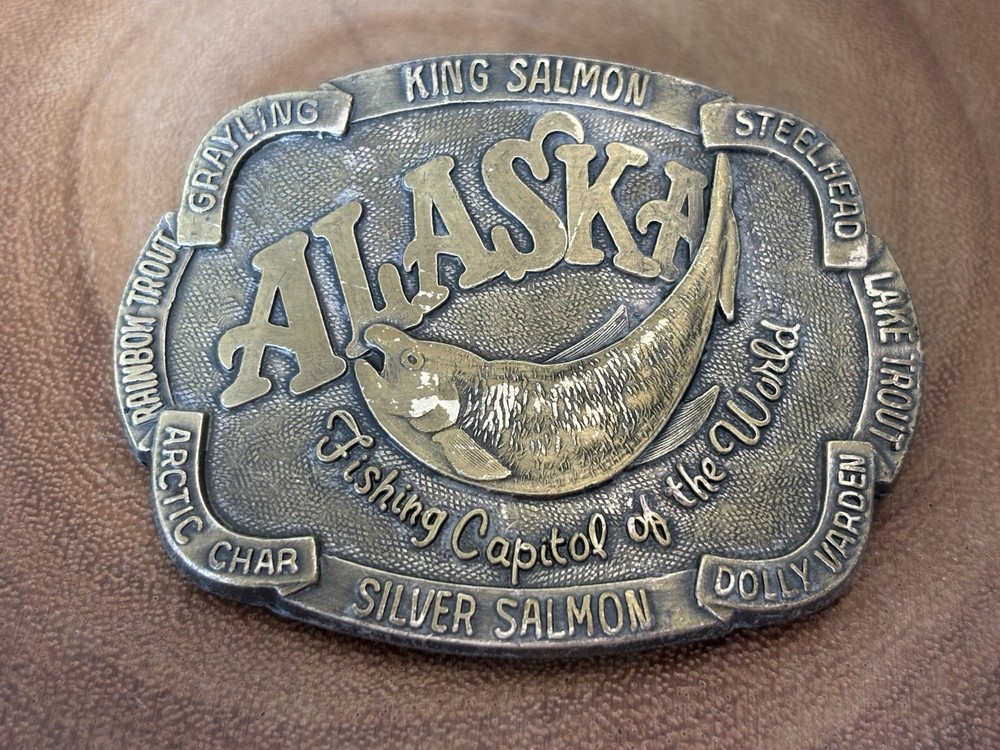 Vtg 1970 Bronze ALASKA Fishing Capital of the World Men&rsquo;s Collector Belt BUCKLE