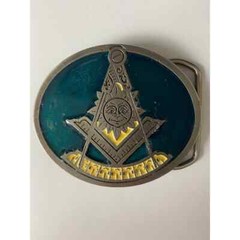 Vintage Rare Freemason Belt Buckle Sun Teal Colored Artifact