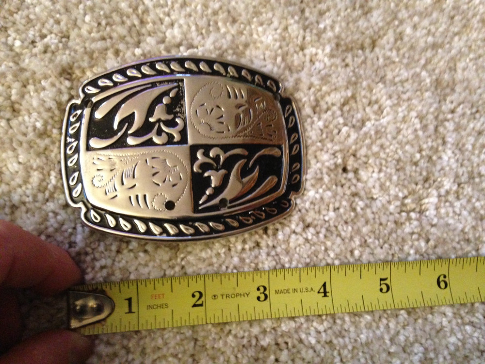 SILVER AND BLACK TONED METAL COWBOY STYLE METAL BELT BUCKLE MADE IN USA