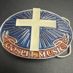 Gospel Music Cross Blue Orange Metal Belt Buckle 2451
