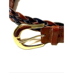 braided leather belt 1&Prime; brown/navy gold tone buckle XL (44&Prime;)