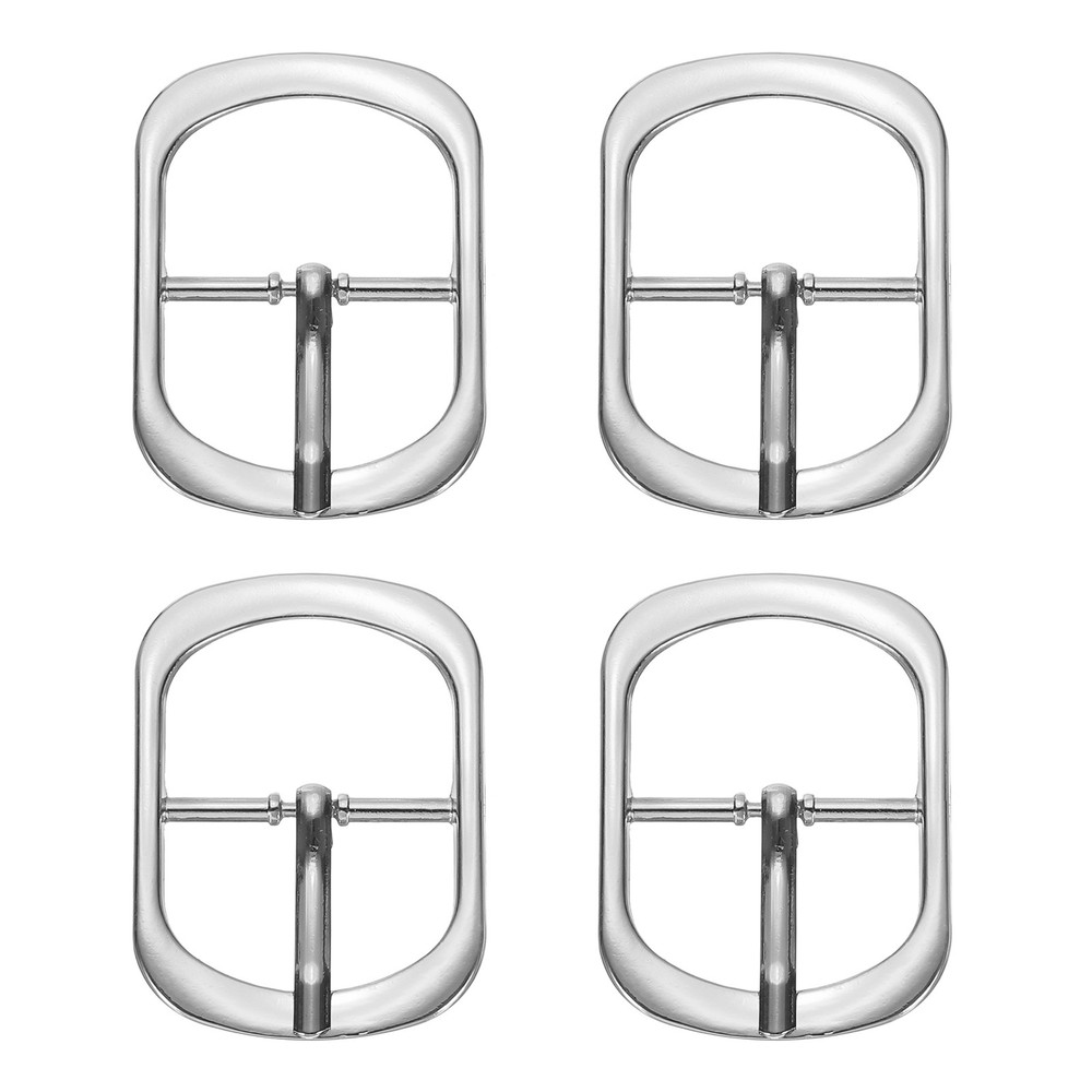 4 Pcs 1 Inch Single Prong Buckle Oval Center Bar Buckle, Silver Tone