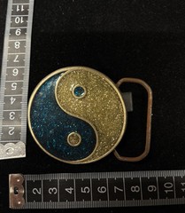 Vintage blue and gold yin-yang belt buckle shimmer glittery RARE
