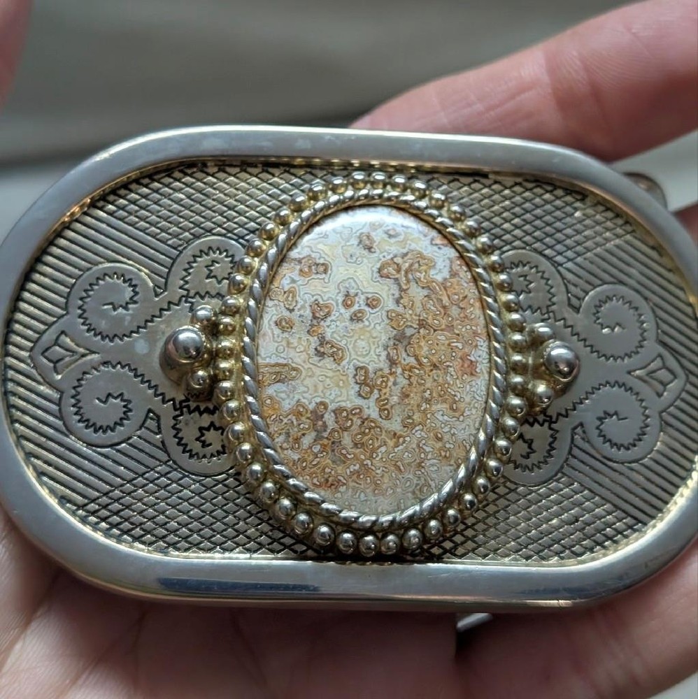 vintage WESTERN buckle belt AGATE hand polished stone COWBOY gemstone ROCK