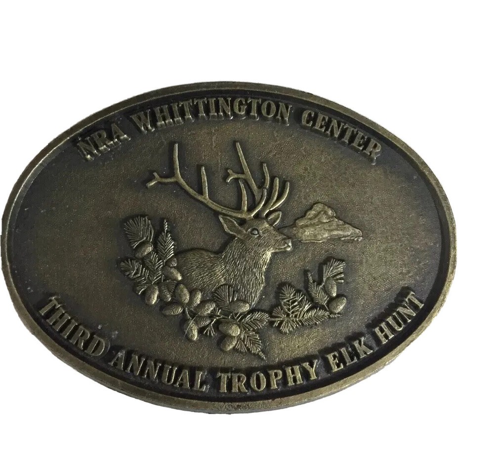 VTG 80s NRA Whittington Center Third Annual Trophy Elk Hunt Belt Buckle Bronze