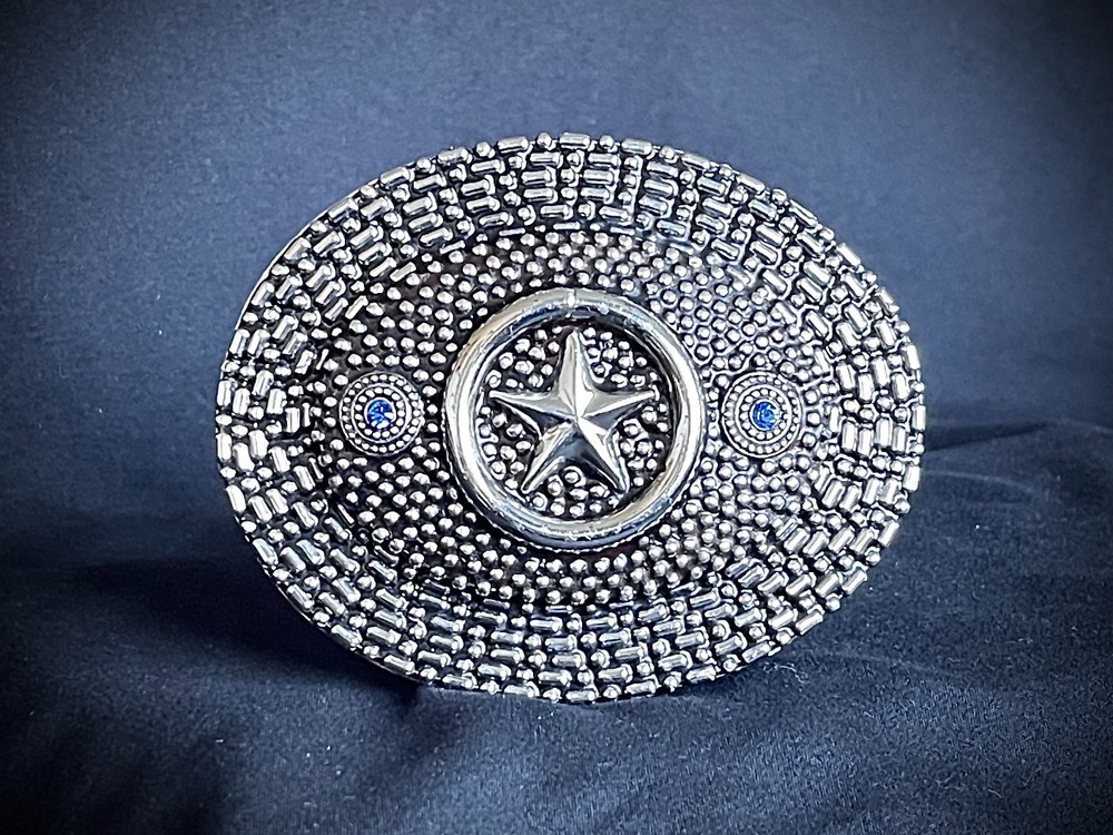 “Lone Star Reliquary” Belt Buckle Handmade 4×3 Leather back OOAK Darren McNeese