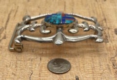 Sterling Silver Sand Cast Turquoise Belt Buckle by FL Begay (Navajo) 53g