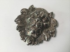 Lions Head Metal Heavy Belt Buckle 3.25” X 3.5”.