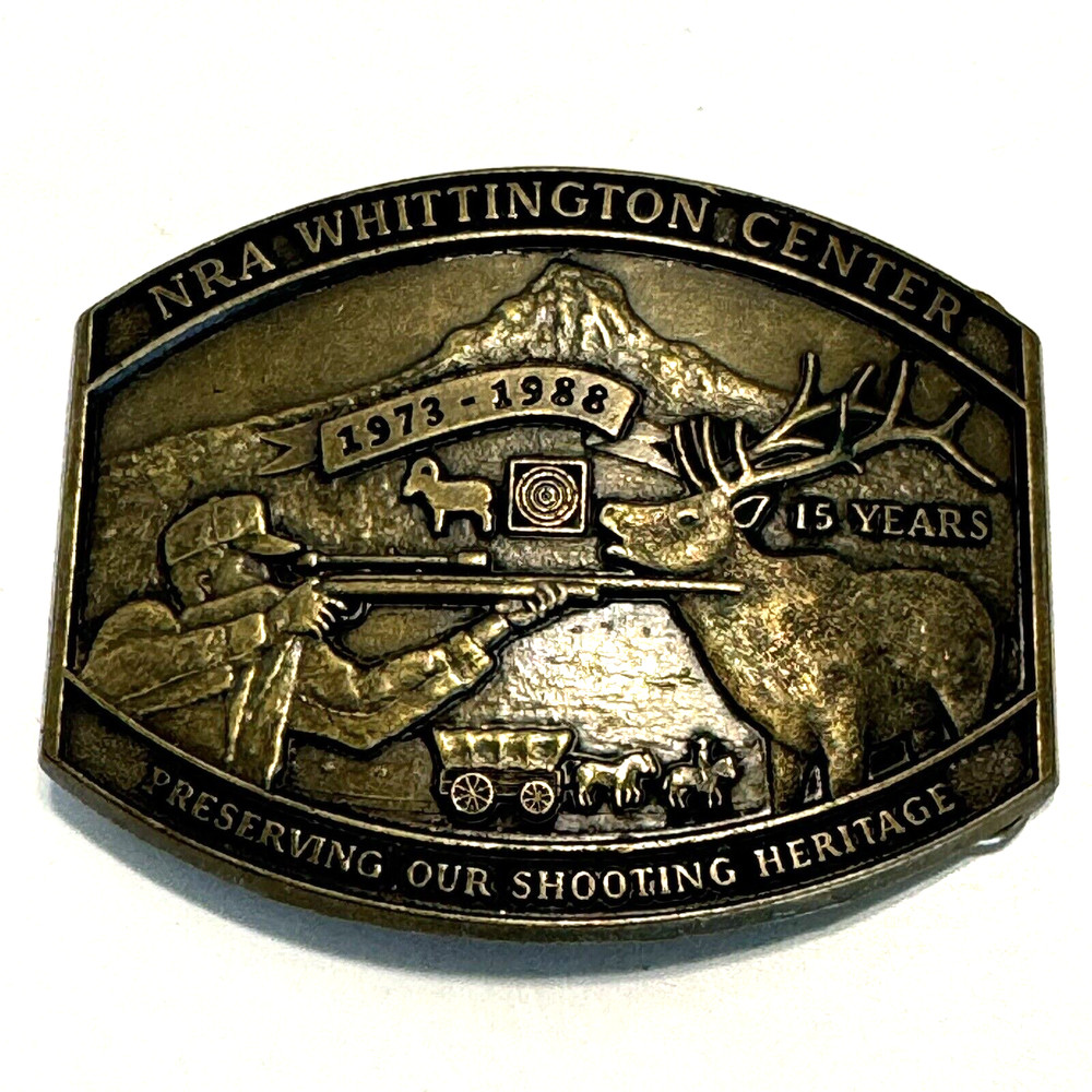 Vintage Brass Belt Buckle NRA Whittington Center 1973-1988 Made in USA