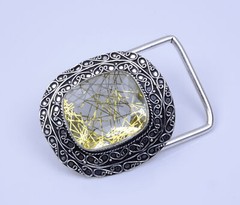 Golden Rutile Gemstone Oxidised Handmade Pin Belt Buckle Jewelry 1.5&Prime; D139