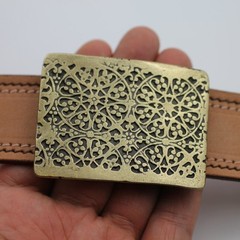 Vintage Yellow Belt Buckle Floral Boho Style Ornamental Metal Design