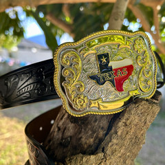 Texas State Map Western Belt Buckle – Lone Star Hebilla Vaquera