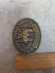 Vintage Cowboy National Finals Rodeo Hesston 1979 Belt Buckle Brass 3D VGUC