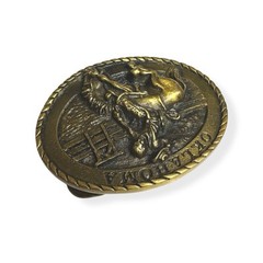 VTG 1980 Brass All Around Cowboy Oklahoma Western Bucking Horse Belt Buckle 3.5”