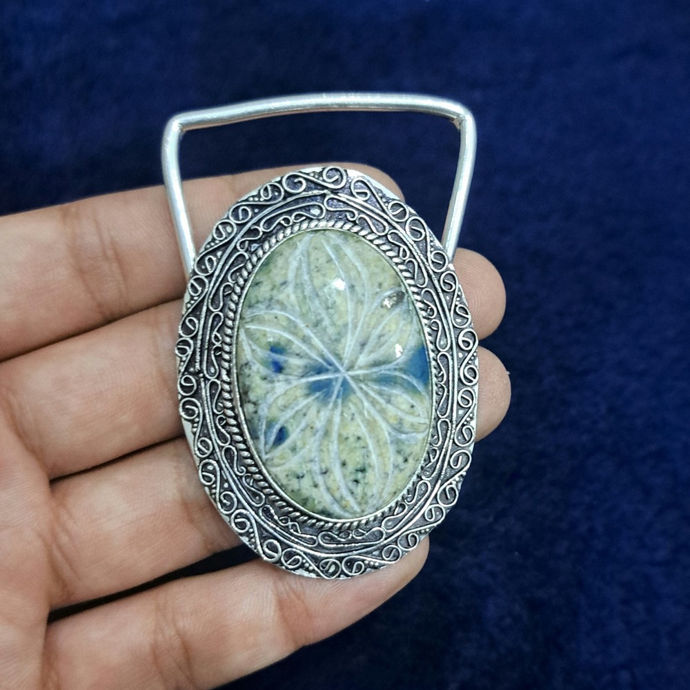 Carved K2 Stone Silver Plated Belt Buckle Handmade Gemstone Western Belt Buckle