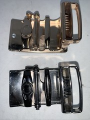 AU Mens Belts Automatic Gold & Silver Buckles Black Leather Ratchet Work Belt