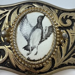 Vintage Canadian Goose In Flight Raised Belt Buckle Silver And Gold Toned Metal