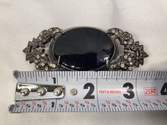 Silver Color Oval Western Black Onyx Cabochon Cab Gem Belt Buckle