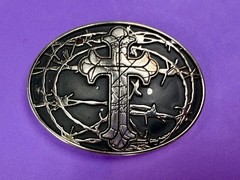 Iron Cross Barbed Wire Religious Gothic Punk Bikers Chrome Brand Belt Buckle