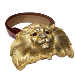 CHRISTOPHER ROSS LION HEAD 1984 GLASS EYES BUCKLE & RED BELT 24kt GOLD PLATED