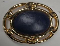 Western Brass Tone Oval Belt Buckle Blk Tiger-Eye Faux Leather Center Bohemian