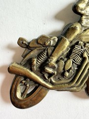 Vintage Brass Motorcycle & Rider Belt Buckle, Biker