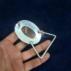 Golden Mother of Pearl Belt Buckle – Silver Plated Filigree Setting, Handmade