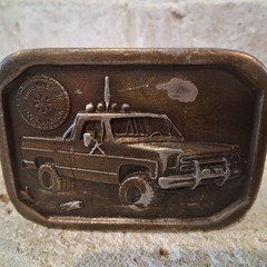 Vintage 1977 Indiana Metal Craft Belt Buckle Truck Free Wheelin Four Wheelin
