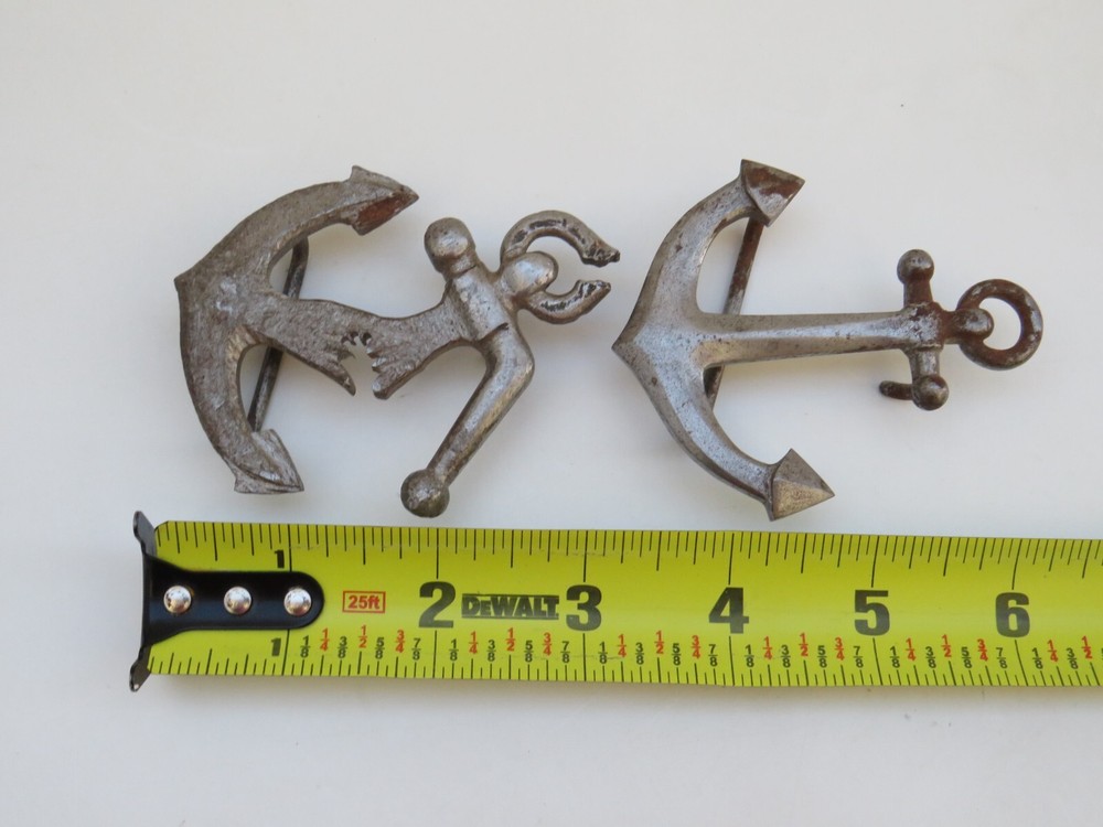belt buckle vintage metal Anchor cracked sculpture signed T.O.S. TOS Handmade