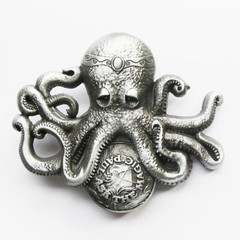Magic Paul Octopus Silver Color Metal Belt Buckle