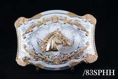 Western Design Cowboy Horse Head Belt Buckle 2 Tones Gold & Silver Color #83SPHH