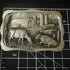 Vintage 1983 Bergamot Brass Works Cow Barn Farm Belt Buckle Pewter Size Farmcore