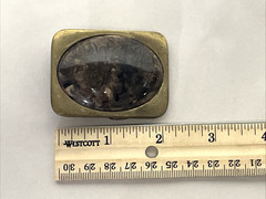 Vintage BTS Solid Brass Belt Buckle Brown Stone Cabochon Made USA 2&Prime; x 1.5&Prime; 79g