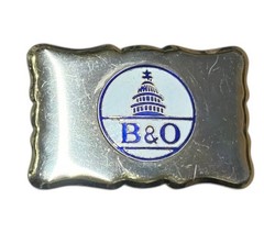 B&O Railroad Belt Buckle Baltimore & Ohio Blue Enamel 3.75&Prime; Vintage Train