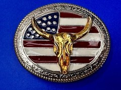 Texas Longhorn United States Flag Stars Stripes Forever Enameled Belt Buckle
