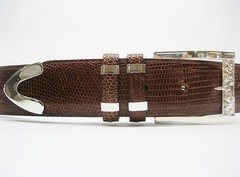 Sterling Silver buckle 2 loops & tip set w Lizard-1-1/2&Prime; belt size 26 to 46 USA.