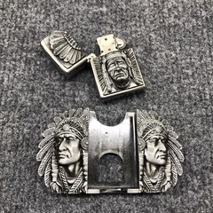 Antique Brushed Indian Chief Head Belt Buckle with Lighter, Stock in US
