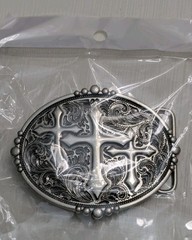Triple cross zinc alloy belt buckle religious 3.54 in X 2.72 in. western gothic