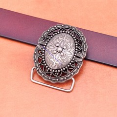 Antique Silver Western Tribal Flower Leathercraft Belt Buckle For 42MM Strap