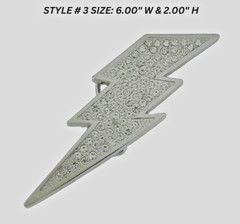 Mens Womens Flash Belt Buckle Rhinestone Silver Metal Fashion New Lightning Bolt