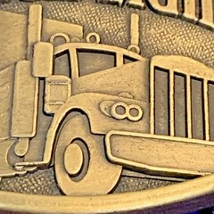 VINTAGE 1970s RALEIGH LIGHTS Metal Belt Buckle Tobacco Cigarette Ad SEMI TRUCK