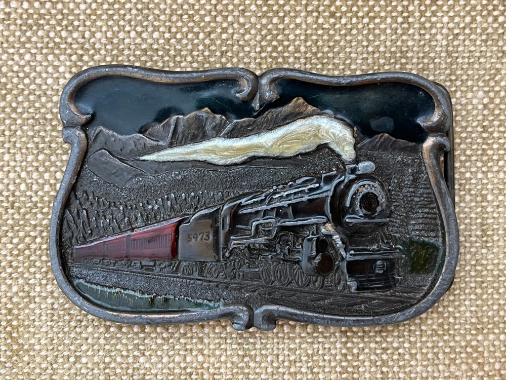 Vintage 1984 Bergamot Brass Works U-149 Enameled Steam Train 5473 Belt Buckle